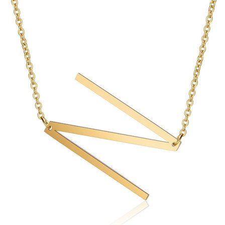 Damhalsband med sidoblocksformad första bokstav, rostfritt stålhalsband med engelsk bokstav, guld, N