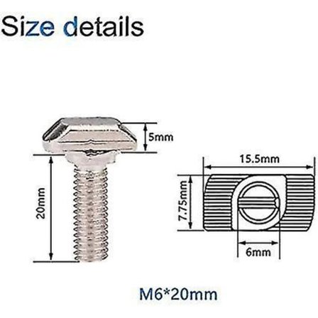 M6 X 20mm T-spor Bolte med Møtrikker
