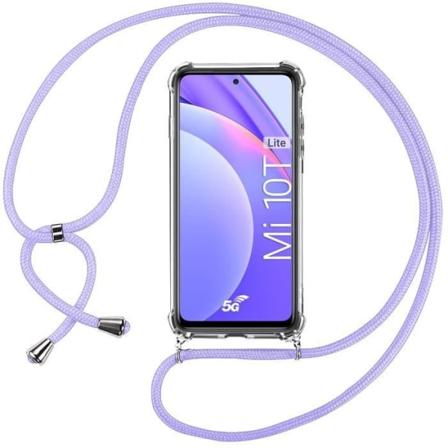 Fodral till Xiaomi Mi 10T Lite (6,67") Förstärkt hörn Stötsäkert repskydd + Mobiltelefonkedja Lila Transparent-lila