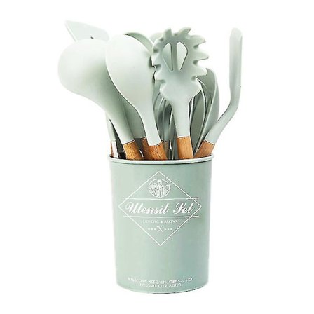 Silikone køkkenredskaber sæt 11 stk. Naturligt akacietræ køkkenredskaber Silikone køkkenredskaber sæt Madlavningsredskaber sæt