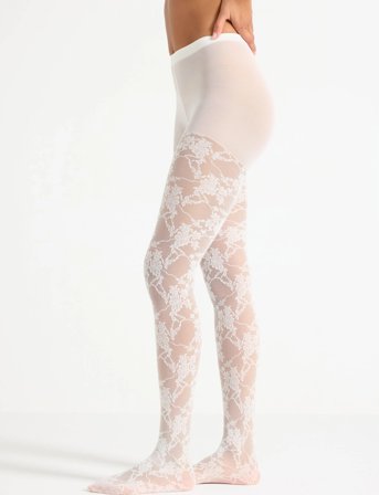 Lindex Tights 30 Den Lace Floral Dais - Cream - XXL