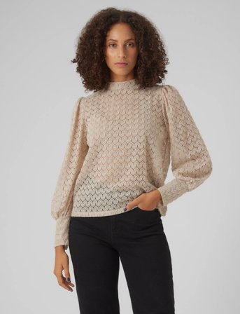 Vero Moda Vmbecca Ls High Neck Lace Top Jrs Noos - Cream - S