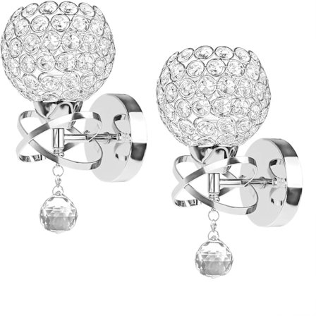 Moderne krystallpendel vegglampe soverom gang stue vegglampe E14 holder uttak 2stk (Sølv)