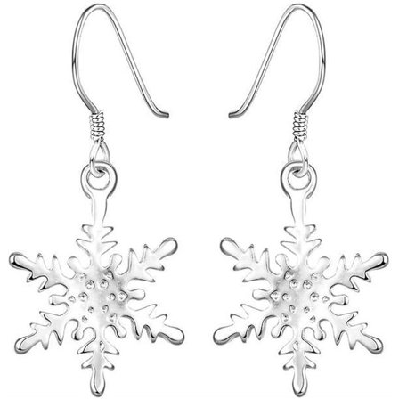 Kvinners julegave 925 Sterling Sølv Snøfnugg Drop Dingle Krok Øredobber