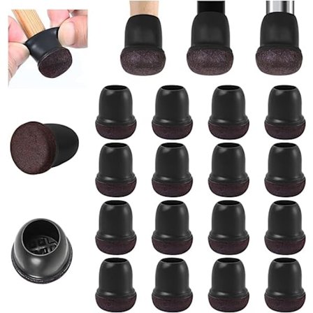 QU)Stolbensbeskyttere, 16 små sorte silikonebeskyttere til gulve med filt