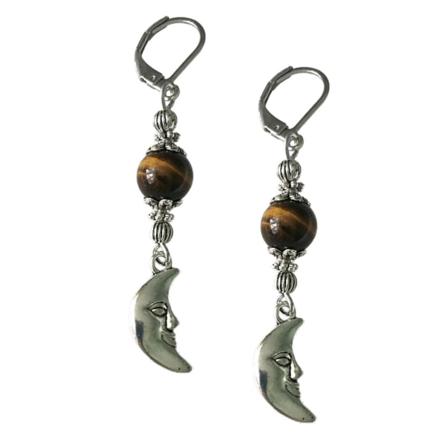 Örhängen Måne Tigeröga Crescent Moon Pagan Wicca Symbol Multifärg