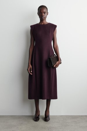 COS Women's Sculpted Brushed-Wool Midi Dress in Red