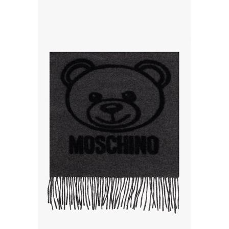 Moschino, Wool scarf with teddy bear Grijs, Heren, Maat:ONE Size,wol