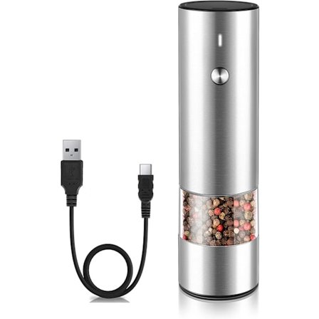 Elektrisk pepparkvarn eller saltkvarn - USB-uppladdningsbar - Hållbar modern stil - Automatisk svartpeppar- eller havssaltkvarn med justering