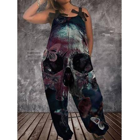 Halloweenoveraller för kvinnors printed jumpsuit Loose Fit Casual Playsuit Haklapp Overall Baggy Harem Byxor style 6 2XL
