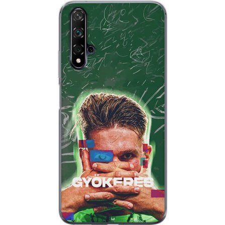 Yhteensopiva Puhelinkuori Huawei nova 5T Lamine Yamal Barcelonan pelipaidassa, jossa on neonvaloja ja punaisia ja sinisiä salamoita dramaattisessa efe