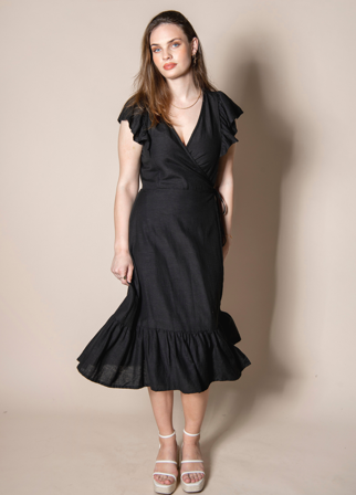MISSMAYA - Valeria Dress Liquorice Linen - M