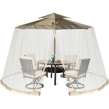 COSTWAY Cylindrisk Myggenet til Parasol/Telt 2,5-3M med 2 Døre Dobbelt Lynlås Justerbar Snoretræk Beige