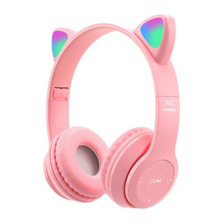 Barnehodetelefoner med LED-katteører (sikker volumgrense 85 dB) Pink