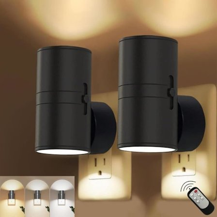 LED-natlampe med stik, skumringssensor, justerbar 3-farvet lampe, lampe til alle steder i hjemmet, 2-pak/fjernbetjening 2-pak/fjernbetjening