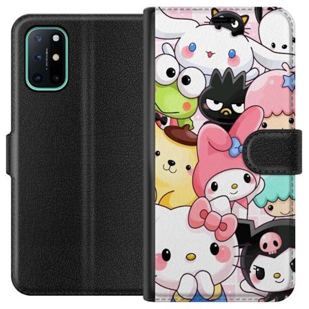 Kompatibelt Lommeboketui til OnePlus 8T Tett mønster av søte figurer med store øyne i ulike farger og uttrykk med LABUBU-tekst
