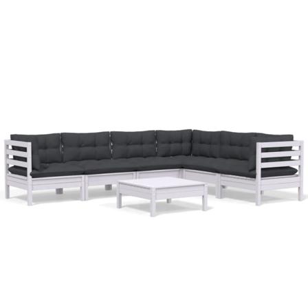 Vidaxl Loungegrupp Med Dynor 7 Delar Vit Massiv Furu Vit