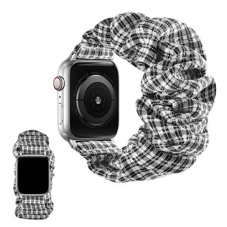 Apple Watch 42mm - 44mm elastic hairband style watch strap - Coffee Plaid / Size: L