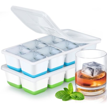 4,5 cm fyrkantiga isbitsformar med lock, set om 2 stora silikonisbitsformar, livsmedelsgodkända och BPA-fria och lätta att lossa för frys, cocktail, 