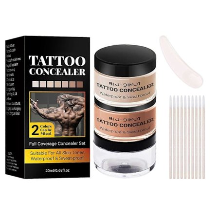 Tatovering Concealer Kosmetik Vandfast, Tatovering Concealer Fuld Dækning, 2 Farver Naturlig Tatovering Kosmetik Dækker Kropskosmetik til Ar, Mørke 