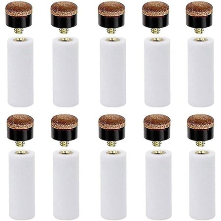 10 monterede billardkøspidser i elfenben med skrue - Billardkøspidser og skruepidser til holdbare professionelle snookerkøer