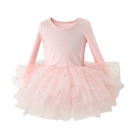 Pige Ballerina Tutu Leotard med Lange Ærmer og Glimmer