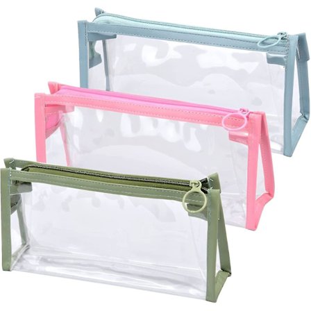 3 stk. gjennomsiktige PVC-blyantvesker Vanntette oppbevaringsposer med glidelås Stor kapasitet Stilig vanntett klar blyantveske for studenter T