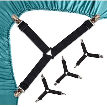 Sengesengestropper 4 stk. Trekantmonteret lagenbånd Elastisk madrasbånd Justerbare lagenstrækkestropper Madrasspændebånd Sort