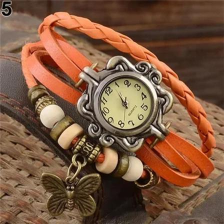 Kvinders Casual Vintage Flere Lag Butterfly Faux Læder Armbånd Armbånd Dame Kvindelige Ur Montre Femme Relogior 2023 Orange