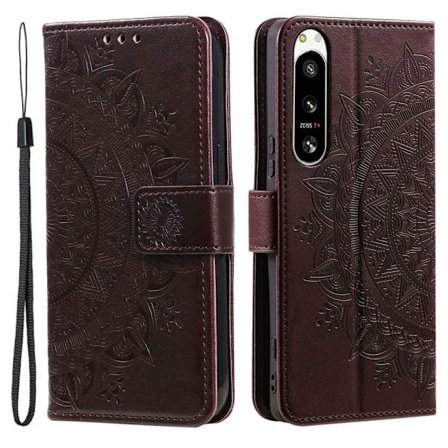 SKALO Sony Xperia 5 IV 5G Mandala lompakkokotelo - Ruskea