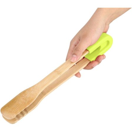 Grilltang i træ til buffet, salat, bøf med silikonehoved grøn