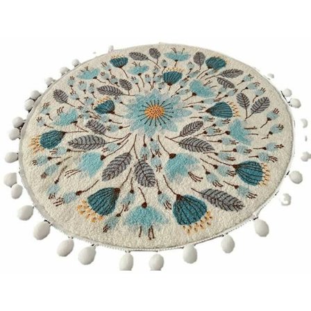Sovrum Cirkel Söt Badrumsmatta med Pom Poms Frans Blommor Växter Tvättbar Matta Halkskyddad Mjuk Golvmatta 40cm Diameter