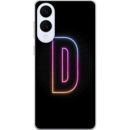 Kompatibel Mobilcover til Samsung Samsung Galaxy S25 Edge Minimalistisk neonbogstav D i farveskiftende lys mod sort baggrund i moderne digital design