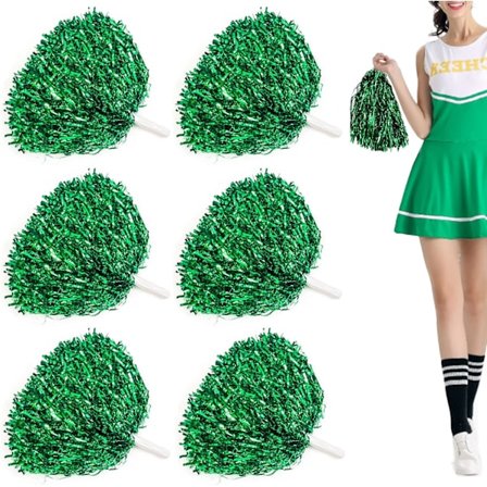 Sommarrea 24-pack Pom Poms Cheerleading Metallisk Folie Cheer Pom Poms med Plasthandtag för Cheerleading Squad Laganda Sport Grön
