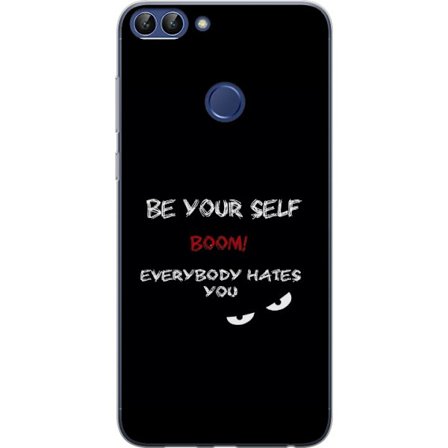 Kompatibel Mobilcover til Huawei P smart Mørk minimalistisk tekstillustration med ironisk budskab og truende øjne i sort kontrast