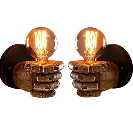 Retro Resin Fist Vegglampe Grenseoverskridende Europeisk Bar Restaurant Cafe Dekorativ Vegglampe Venstre Hånd + Høyre Hånd 15*20cm 2 Stykker