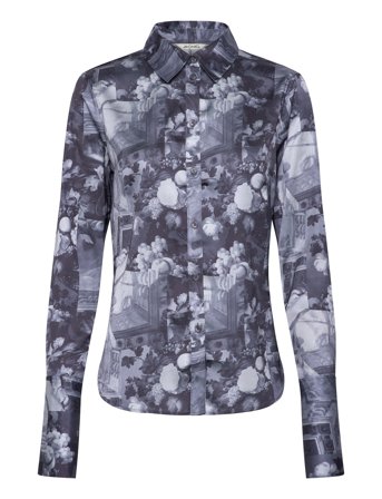 Monki Slim Fit Printed Button-Up Shirt - Grey - 42