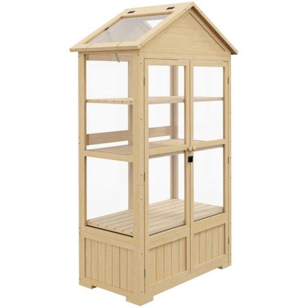 Rootz Wooden Greenhouse - Hyllyläpinäkyvä kotelo - Kattoikkunan lukitusovi - Akryylipuurunko - Natural - 100x56,5x178cm