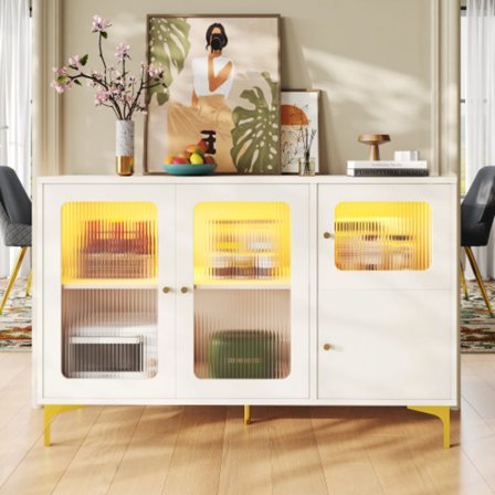 Vitt skåp 140 cm med LED-belysning & Changhong-glasdörrar – modernt förvaringsskåp