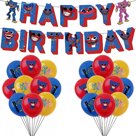 Halloween Poppy Playtime tema Party Dekorationer Inkluderar Grattis på födelsedagen Banner, Latexballonger