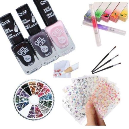 Neglesett - Dekorasjonssett - Neglelakk, Rhinestone, Negleklistremerker