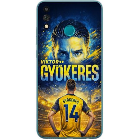 Yhteensopiva Puhelinkuori Honor Honor 9X Lite Viktor Gyökeres jalkapallojuliste keltaisella ja sinisellä värimaailmalla, dramaattinen stadiontausta