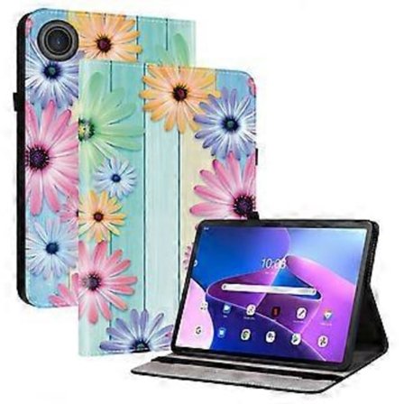 For Lenovo Tab TB311FU Lærveske Mønstertrykt Stativ Tablet Cover med Kortspor (Solsikke)