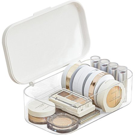 Makeup-arrangör, stor kapacitet vattentät kosmetisk arrangör förvaringslåda med lock för byrå, lådor, kontorsbord (vit)