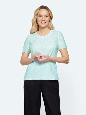 SIGNATURE - Kortærmet T-shirt - Turkis - Broderie Anglaise