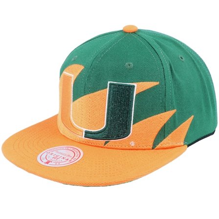 Mitchell & Ness - College Grønn snapback Caps - U. Of Miami Sharktooth Orange/Green Snapback @ Hatstore