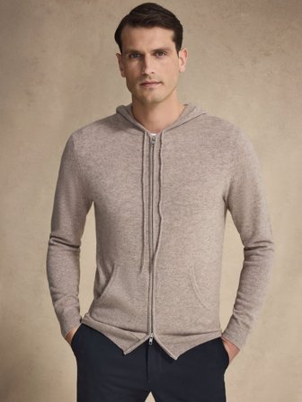 John Henric Men's Beiger Kaschmir-Hoodie Size L