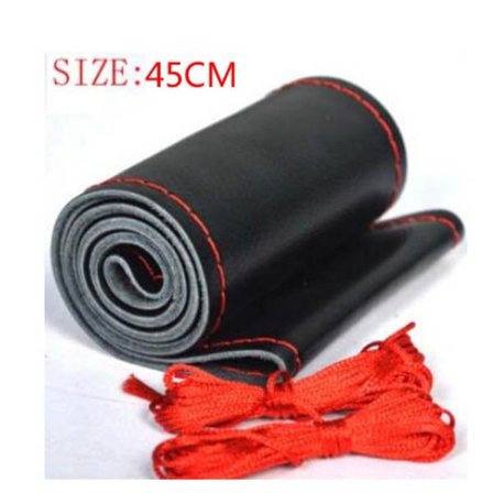 (45CM SVART LINJE RÖD) stor rattkåpa för husbil Lastbil mikrofiberläder bil 45cm rattfläta Hållbar