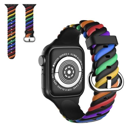 Apple Watch 42mm - 44mm unik farve twist silikone urrem - Regnbue / Sort Multicolor