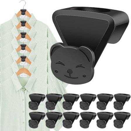 Pladsbesparende bøjlekroge, 18-delt sæt, sorte bøjleforbindelseskroge, kraftige pladsbesparende bøjlekroge